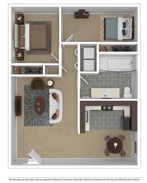 a floor plan of a furnished one bedroom apartment
